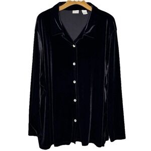 Vintage Cherokee Black Velvet Button Up Shirt Jacket Shacket 26W/28W USA Classic